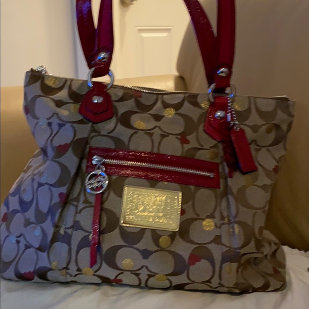Coach Large Bag With Red ❤️ and Gold Design